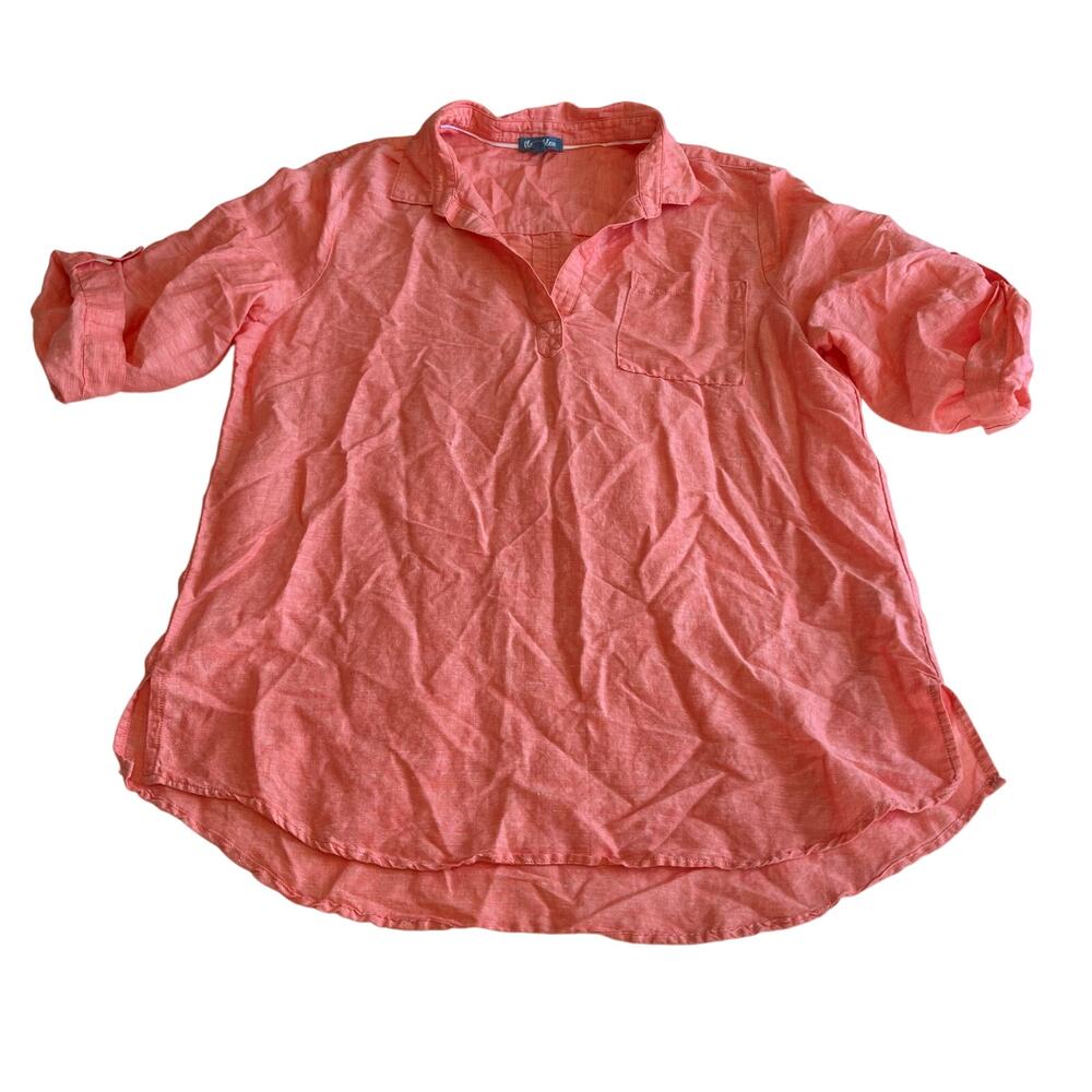 Coral Pink Linen Blend Popover Blouse Size XL Casual Comfort